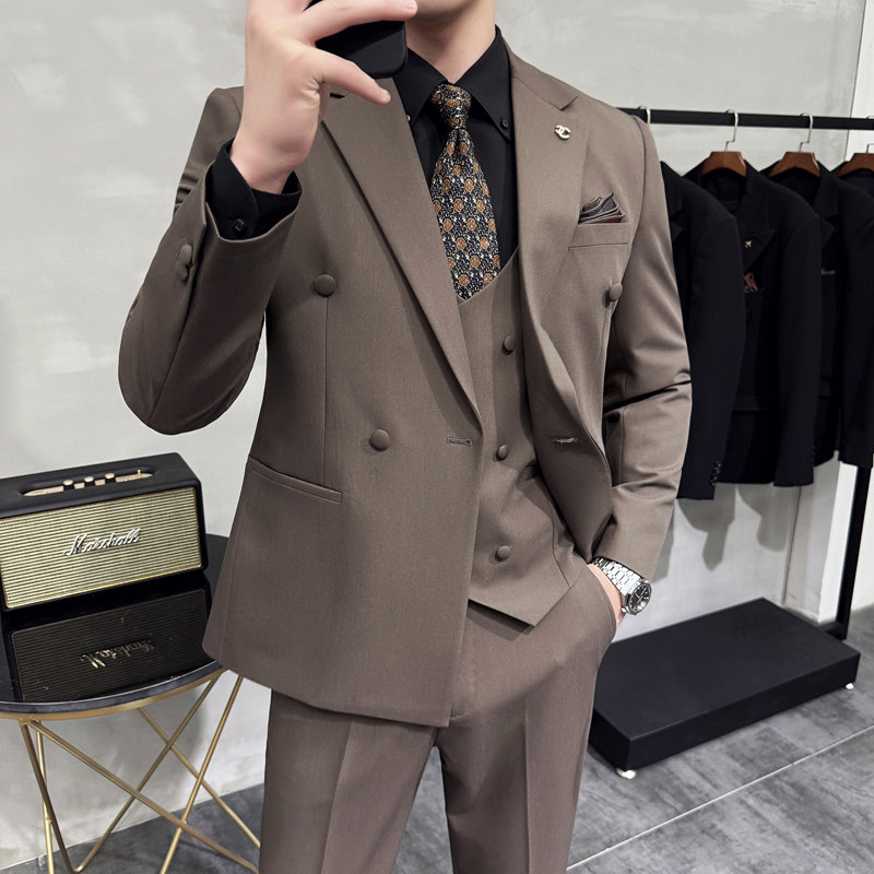 灰墙景2025春季套装修身休闲商务大码西服A311-SJT9001-P285，男装西服，电商A311