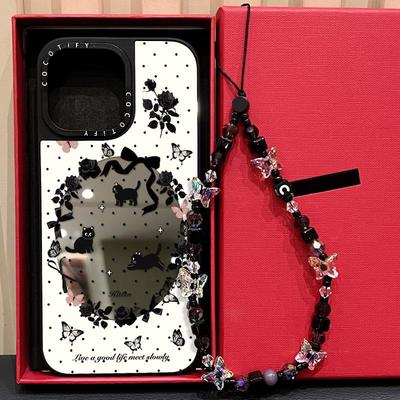 C家磁吸MagSafe黑色玫瑰花猫咪适用iphone16手机壳15promax17苹果14pro镜面保护套13日韩ins甜酷少女12软