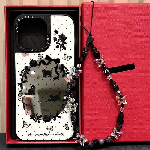 C家磁吸MagSafe黑色玫瑰花猫咪适用iphone16手机壳15promax17苹果14pro镜面保护套13日韩ins甜酷少女12软