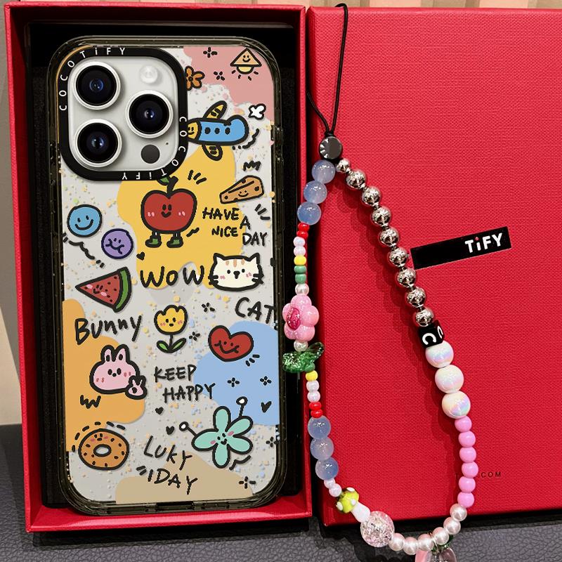 C家可爱卡通手绘插画适用苹果15promax手机壳iphone14pro/17透明保护套13/12新款16手链挂绳11日韩女款15防摔