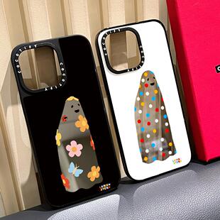 C家沈月同款幽灵小花适用苹果16promax17手机壳iphone15pr镜面MagSafe磁吸14plus日韩卡通13透明防摔情侣
