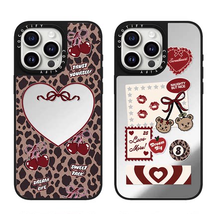 C家磁吸MagSafe镜面Top Girl Studio豹纹爱心樱桃适用iphone16promax17手机壳15pro苹果14plus甜酷少女13/12
