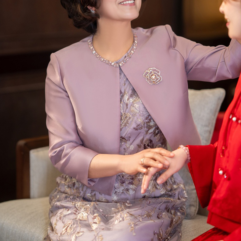 喜婆婆婚宴装晚礼服裙高档遮肚显瘦年轻丈母娘婚礼结婚连衣裙套装