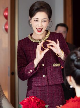 喜婆婆婚宴装高端小香风套装女2025秋冬新款妈妈结婚礼服外套半裙
