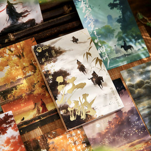 30张江湖水墨风明信片 古风文字插画祝福DIY墙贴装饰留言贺卡卡片