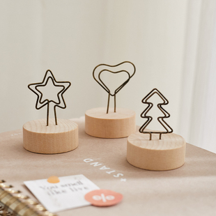 复古原木立体简约便签照片夹卡片夹子可爱桌面装 饰宿舍摆件留言夹