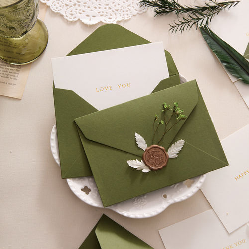 复古牛油果绿信封贺卡火漆套装