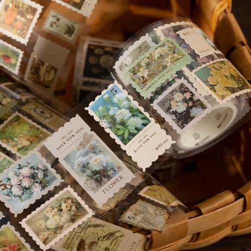 往来烫金邮票胶带手账贴纸