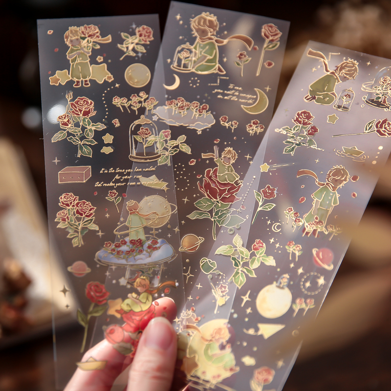 王子星梦PET立体烫金手帐贴纸咕卡装饰复古diy手账装饰素材贴画图片