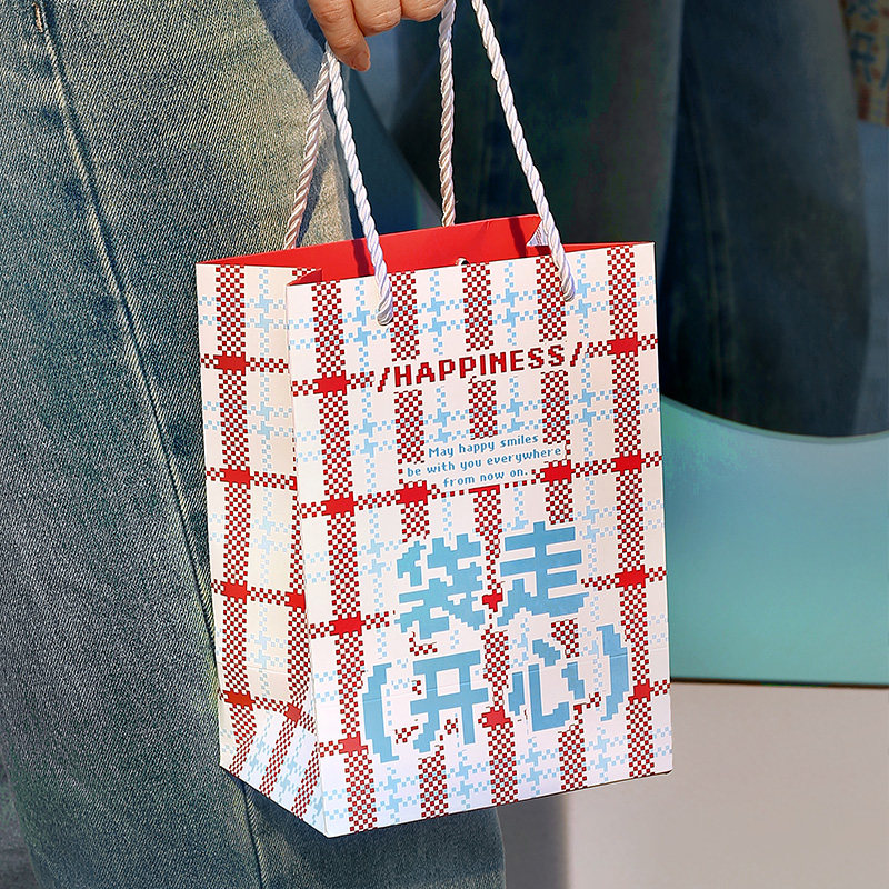 袋走幸运惊喜可爱编织条纹礼品袋 ins高颜值伴手礼物袋手提纸袋子