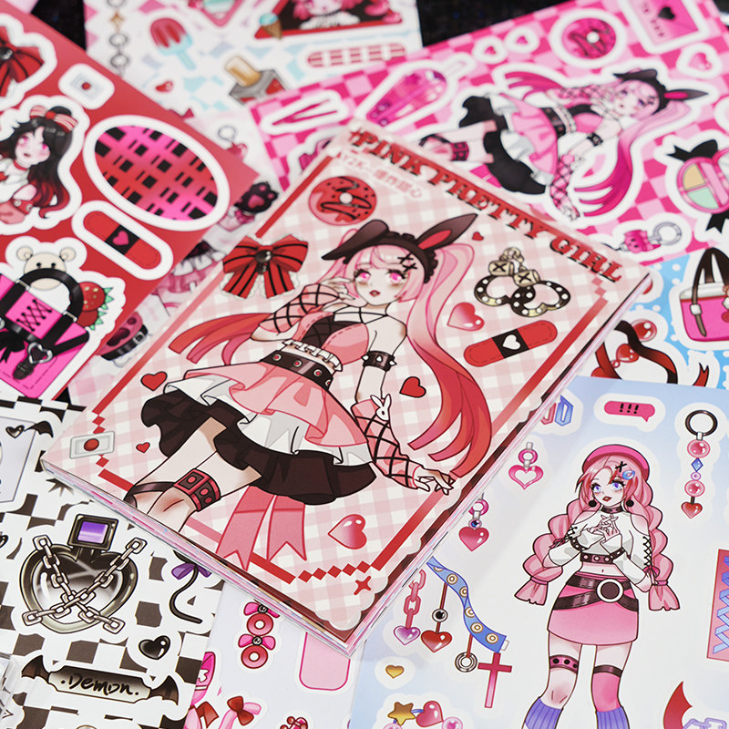 20张 爆炸甜心y2k咕卡贴纸本国产大人物少女甜酷风手帐素材贴纸书