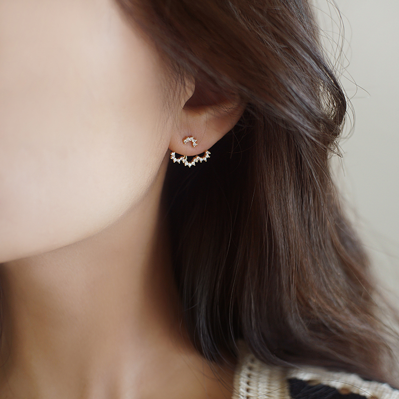 柚卡通勤波浪锆石后挂式耳环