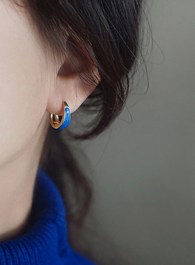 蓝色复古克莱茵蓝配饰耳饰小众设计感高级感耳环2025年新款潮秋冬