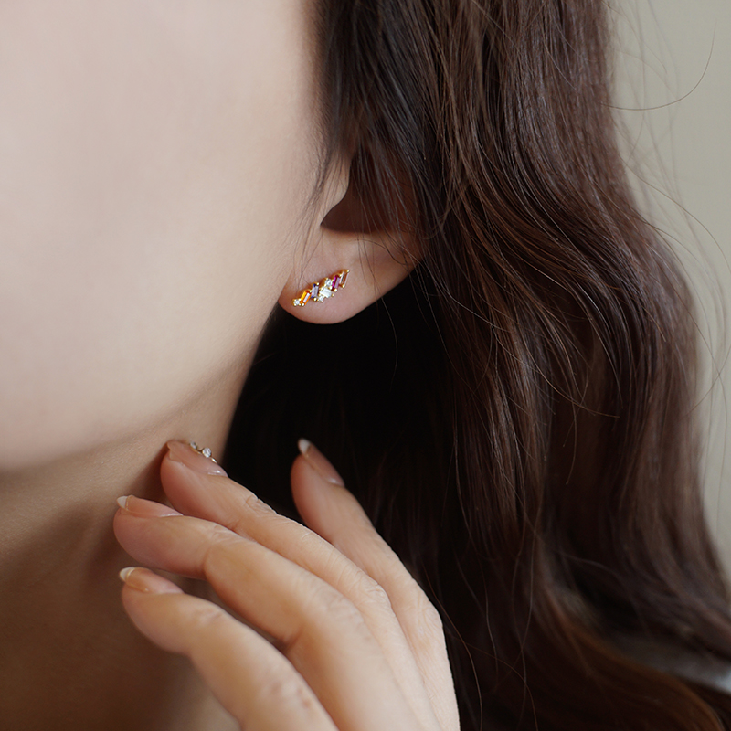 柚卡925纯银多巴胺彩色锆石耳钉