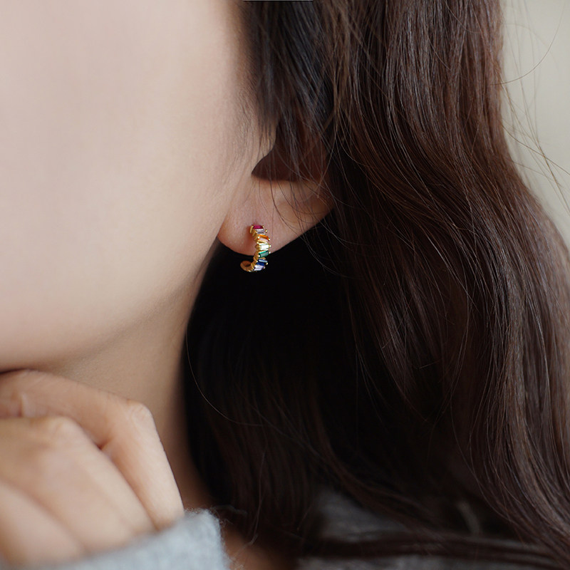 柚卡 多巴胺彩色半圈纯银耳钉轻奢高级感气质小巧精致耳环,饰品/流行首饰/时尚饰品新,耳钉,淘宝优惠券,粉丝福利购,淘宝优惠卷