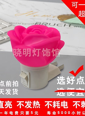 1W紫色LED节能卧室床头衣柜插电长明开关玫瑰浪漫迷你小夜灯