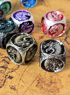 金属立体雕刻6面龙骰子coc骰子博德之门骰子数字色子dnd筛子