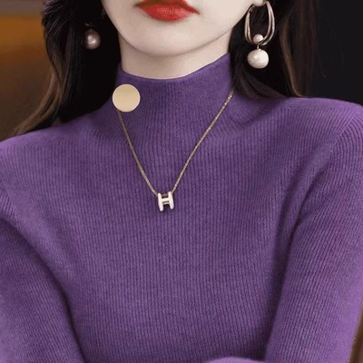 高端大气配大衣的内搭毛衣女秋冬新款纯色半高领修身针织打底衫