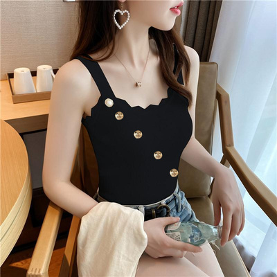 2025春夏新暴款潮流行印花洋气甜辣镂空外搭网红针织吊带背心女