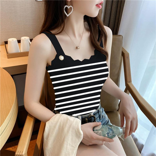 2025春夏新暴款潮流行印花洋气甜辣镂空外搭网红针织吊带背心女