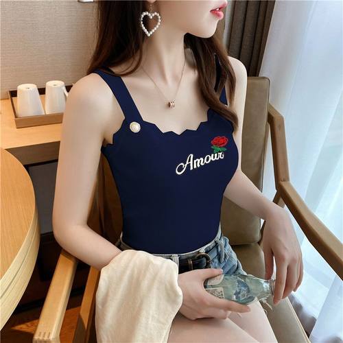 2025春夏新暴款潮流行印花洋气甜辣镂空外搭网红针织吊带背心女