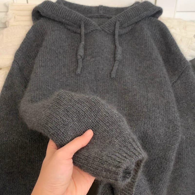 连帽毛衣女纯羊毛针织欧货百搭慵懒加厚卫衣带帽羊毛秋冬上衣帽衫,女装/女士精品,毛针织衫,淘宝优惠券,粉丝福利购,淘宝优惠卷