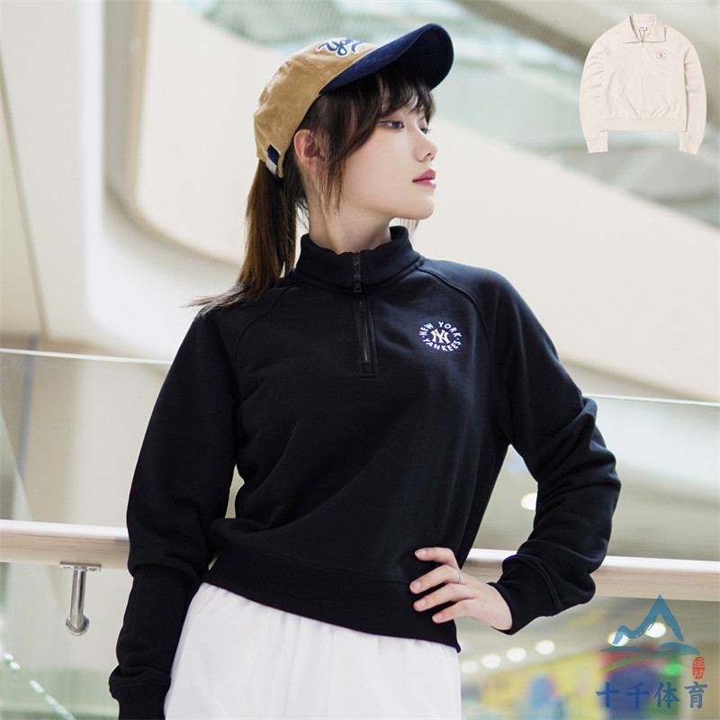 MLB女款学院风半拉链套头卫衣