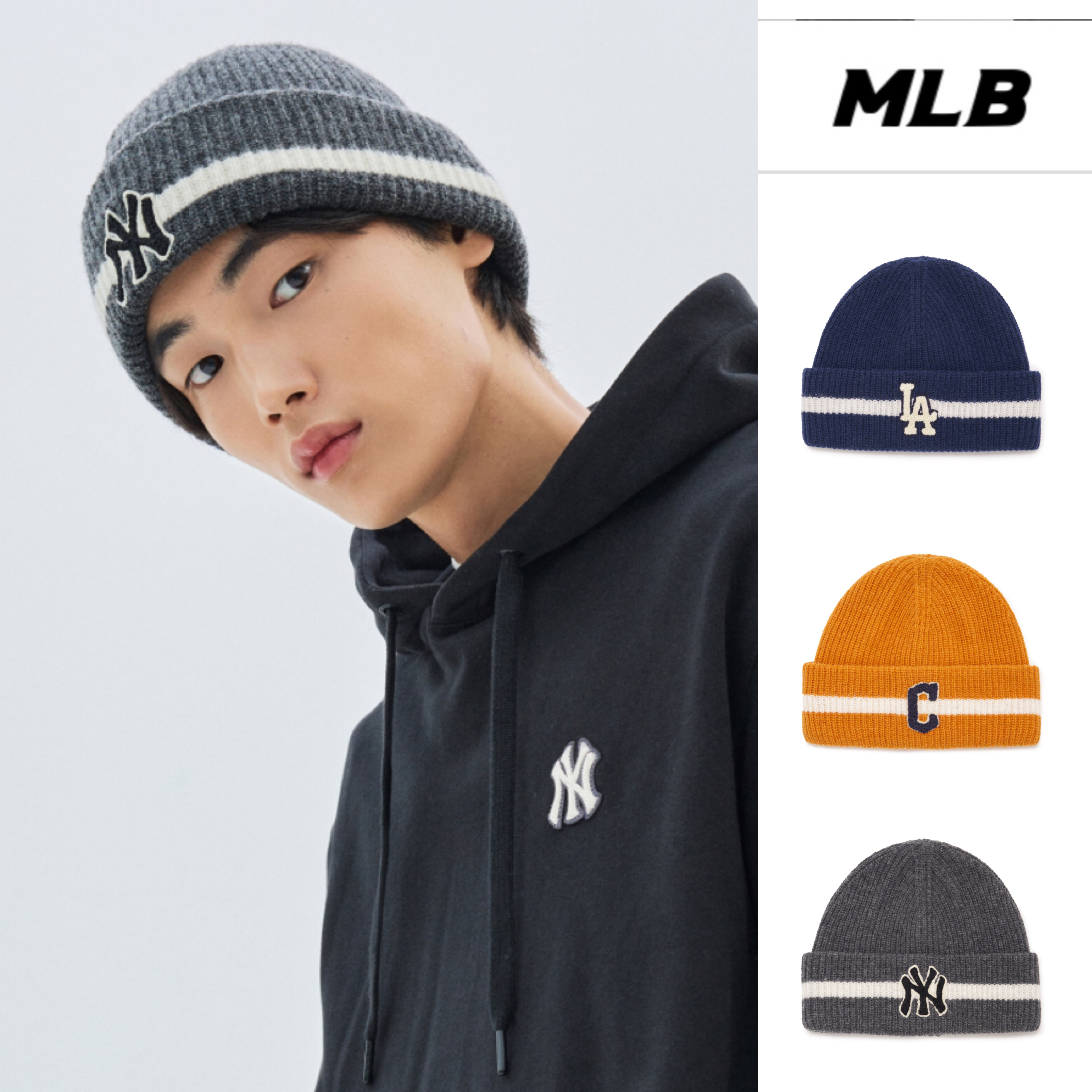 MLB男女同款条纹撞色运动帽