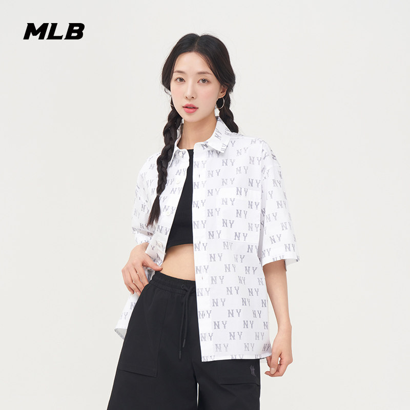 MLB男女满印老花梭织短袖衬衫