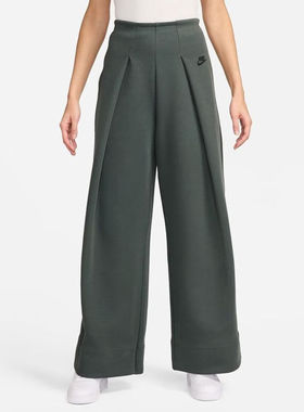 冬款NIKE耐克女高腰阔腿长裤OUTLETS TECH FLEECE针织开衩FV8053