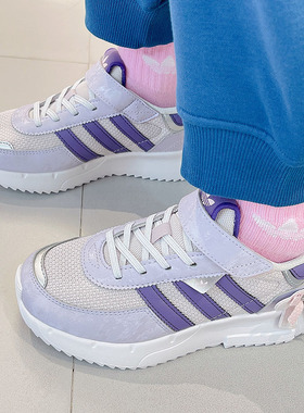 25秋季新款阿迪达斯儿童三叶草浅紫色经典魔术贴休闲运动鞋KJ7598