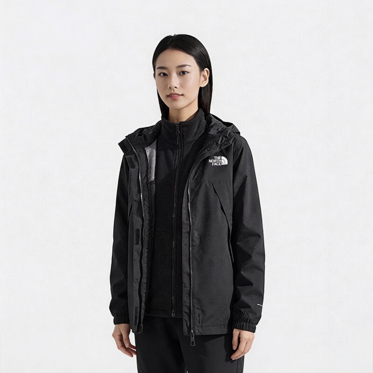 北面户外保暖抓绒三合一冲锋衣女
