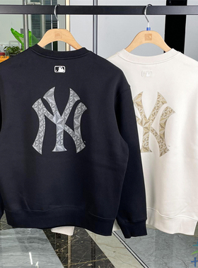 24新款MLB情侣卫衣男女NY后背大标休闲圆领运动套头衫3AMTM0946