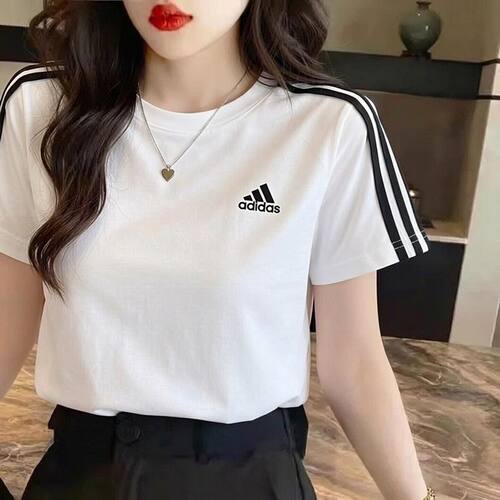 阿迪达斯T恤女复古显瘦纯棉短袖