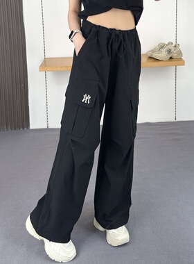 25新款MLB女款长裤NY凉感梭织直筒抽绳工装裤休闲运动裤3FWPB0353