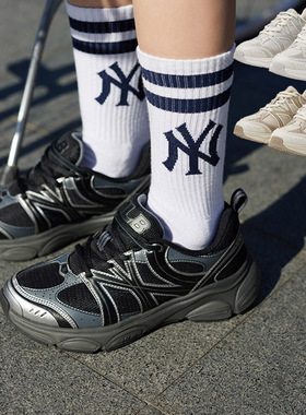 24新款MLB情侣老爹鞋男女NY复古厚底增高网面运动休闲鞋3ARNACE4N