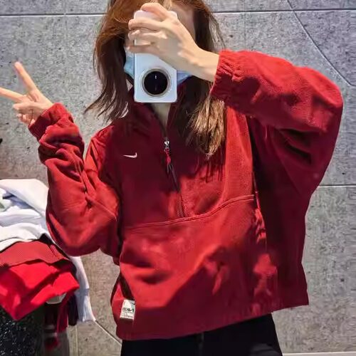 Nike耐克女摇粒绒半拉链套头卫衣