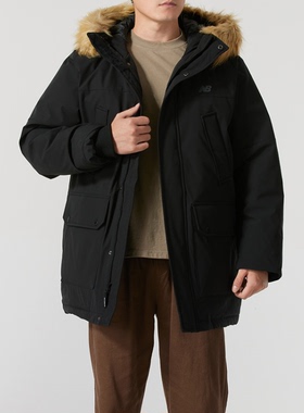 NEW BALANCE NB羽绒服男子连帽防泼水毛领中长款保暖外套AMJ44300