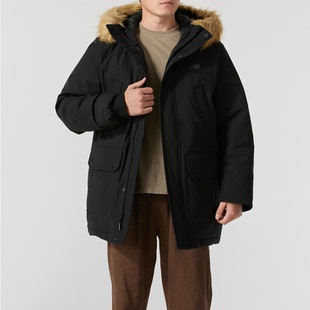NEW BALANCE NB羽绒服男子连帽防泼水毛领中长款保暖外套AMJ44300