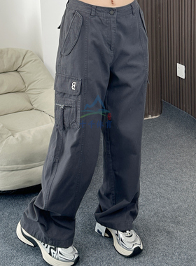 25秋季新款MLB女子运动裤复古水洗工装裤宽松直筒阔腿裤3FWPB1756