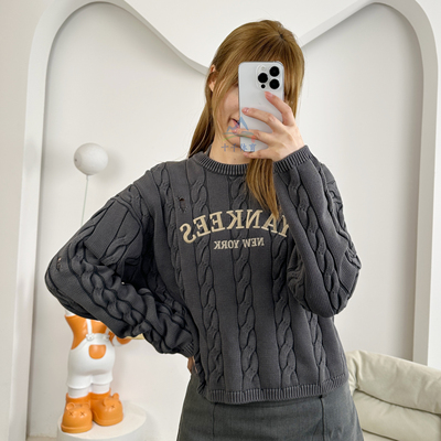 MLB针织衫女子短款NY学院风毛衣