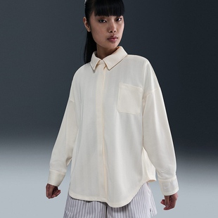 衬衫 Nike耐克女子长袖 条纹翻领宽松透气运动外套HV1957 新款 25秋季