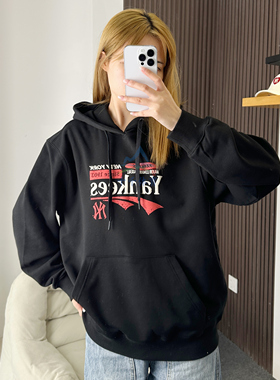 MLB运动卫衣男女25新款NY复古印花学院风休闲连帽套头衫3AHDV0454