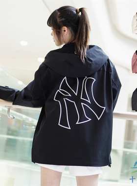 24新款MLB情侣外套男女NY镂空大标印花连帽运动休闲夹克3AWJB0344