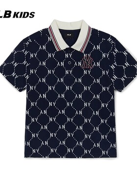 25新款MLB儿童短袖男女童NY复古老花POLO衫休闲运动T恤7APQMD153