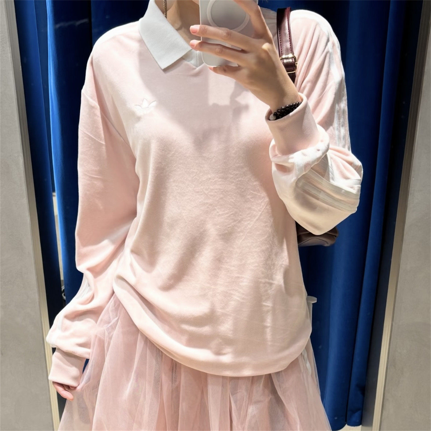 阿迪达斯三叶草男女春季天鹅绒针织运动长袖POLO衫KQ5487/KQ5486