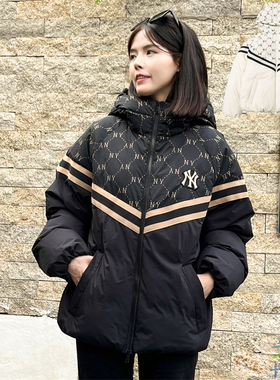 24新款MLB情侣羽绒服男女NY复古老花撞色保暖棉羽外套3ADJM0746