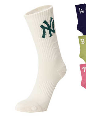 MLB运动袜男女潮款休闲撞色logo透气中高筒袜子一双装3ASOMS13N