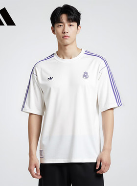 adidas阿迪达斯三叶草短袖男2025夏季皇马复古运动比赛T恤 JF2581