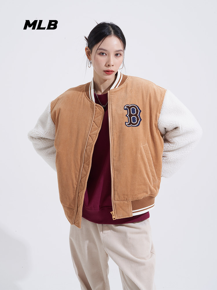 MLB男女灯芯绒拼接百搭棒球服